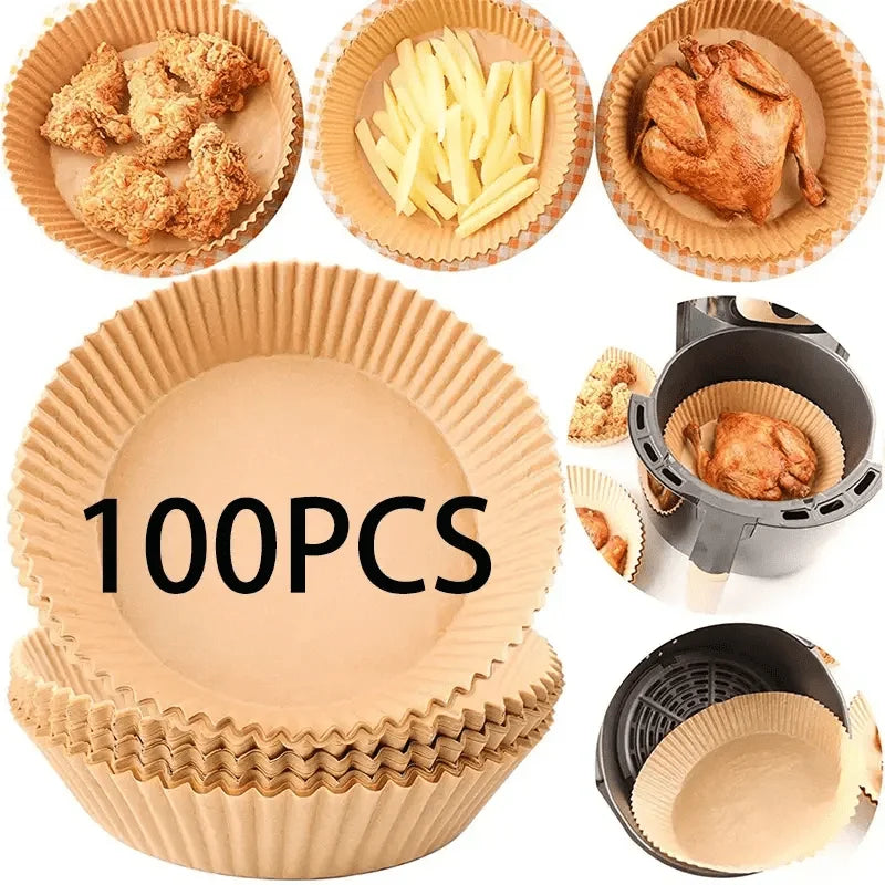 1/100PCS Air Fryer Disposable Paper Square Round Baking Paper Barbecue Plate NonStick Mat Kitchen Oven Oil Absorbing Paper To