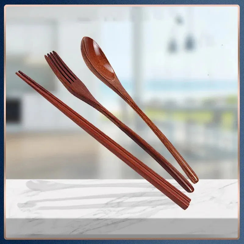 1pc Wooden Chopsticks Fork Spoon Three-piece Set Twine Japanese-style Tableware Kitchen Home Chopsticks Fork Spoon Cutlery Se