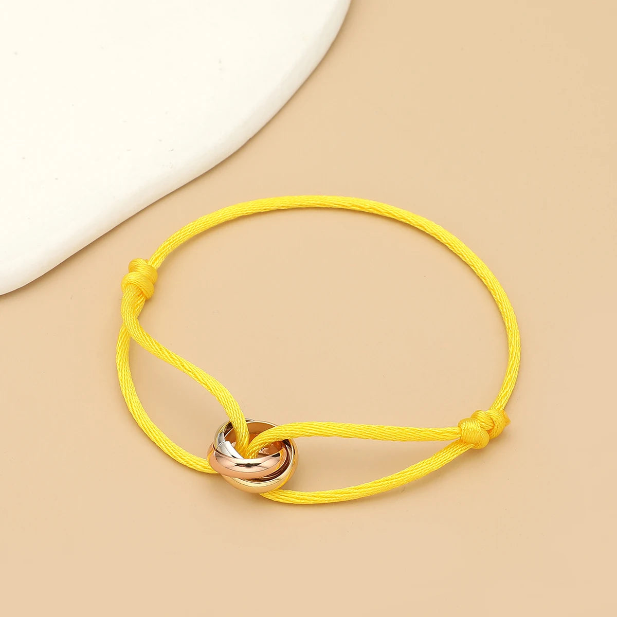 Simple Fashion Unisex Bracelet 3 Metal Round Circle Accessory Adjustable Men's Rope Bracelet for Women Jewelry Gifts - yellow