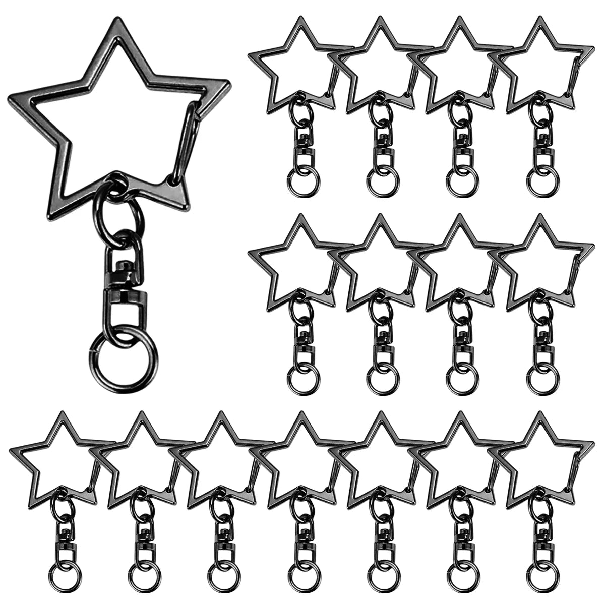 5/15/25/50 Sets Star Shaped Snap Keychain Lobster Claw Clasp with Hanging Buckle Jump Ring for DIY Crafts Jewelry Accessory G
