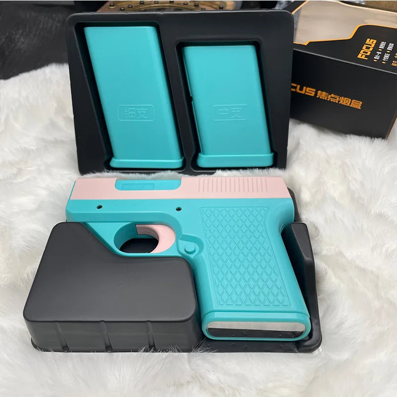 Gun-shaped lighter with 3 cigarette cases, dark blue flame gas lighter, windproof cigar lighter,suitable for Christmas,Hallow