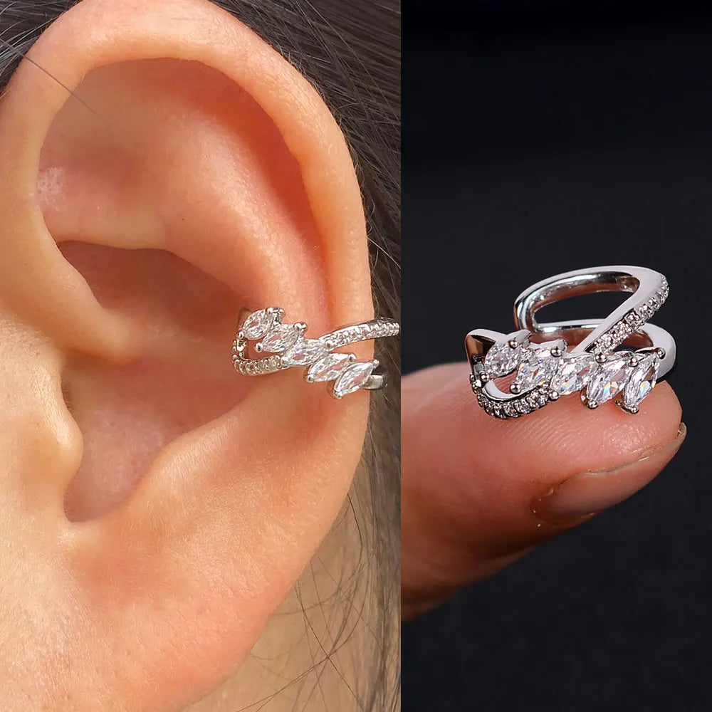 1Piece Zircon Charming Clip On Earrings Ear Cuff Without Piercing Women Geometric C Shape Earscreen Earcuffs Wrap Climb Earri