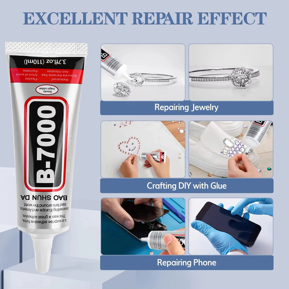 B7000/E8000 Adhesive (15/110g) for Mobile Phones, Jewelry, Metal, Plastic, Toys, and Shoes – Waterproof and Transparent