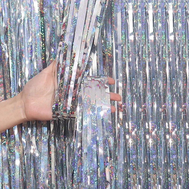 2/3M Party Background Wedding Decoration Foil Fringe Curtain Sequin Bachelorette Photo Backdrop Wall Curtain Birthday BabySho