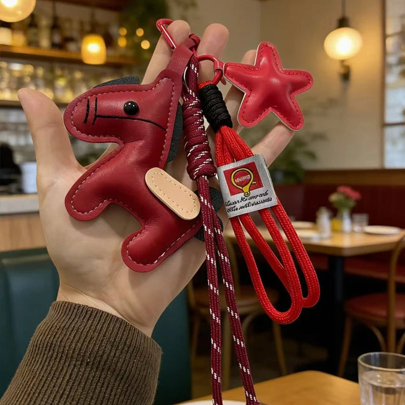 Vintage Style Horse Bag Pendant PU Leather Lightweight Design Horse Hanging Rope Rope Attachment Cartoon Design