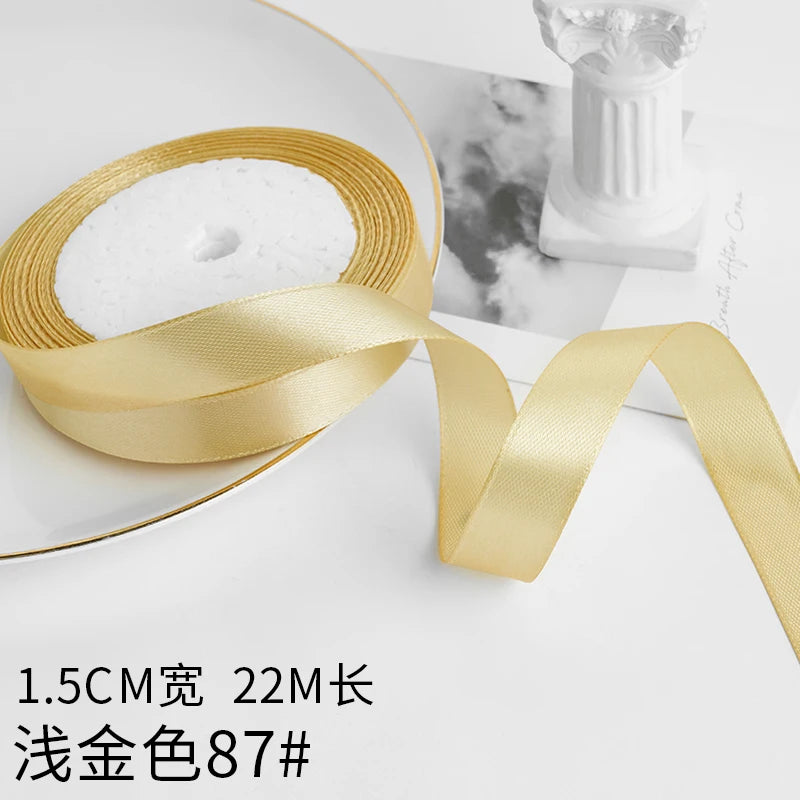 Wusmart 22Meters/Roll 1.5cm Single Face Satin Ribbon DIY Handmade Crafts Fabric Christmas Wedding Decoration Silk Ribbons - L