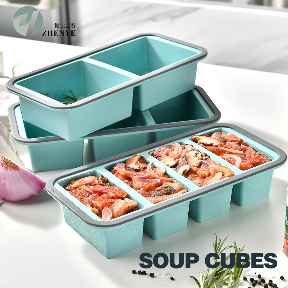 New Freeze Preservation Mold Giant Large Silicone Ice Cube Tray Mold with Lid Food Storage Container Baking Mold Kitchen Tool
