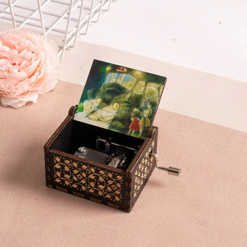 2025 HOT NEW GOOD toy Wooden painted music box, Totoro music gift, ornament, light luxury wooden hand cranked music box - N