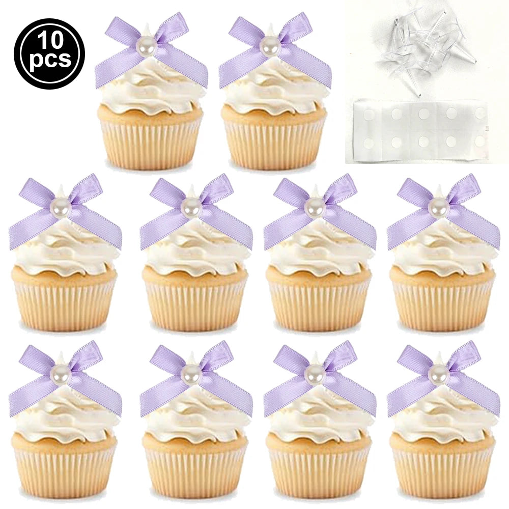 10pcs Pink Bow Cupcake Topper Pink Bow Birthday Decor Coquette Themed Party Decoration Bridal Shower Cake Topper Bow Party De