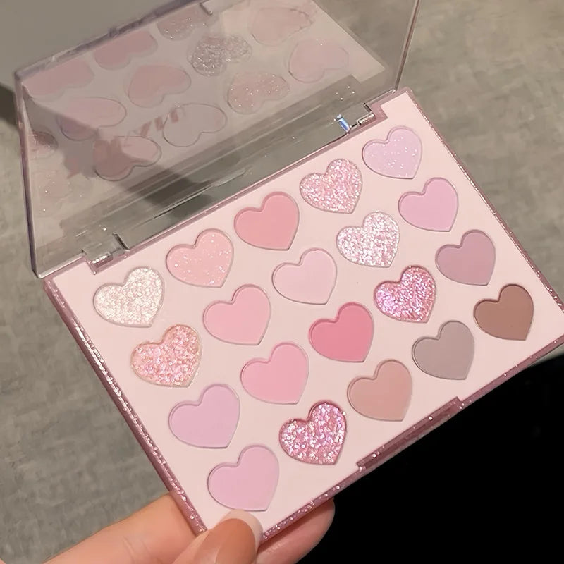 Sweet Pink 20 Color Heart Shaped Eyeshadow Plate Pearl Glitter Purple Eyeshadow Pink Blusher Naturally Brightens Korean Makeu