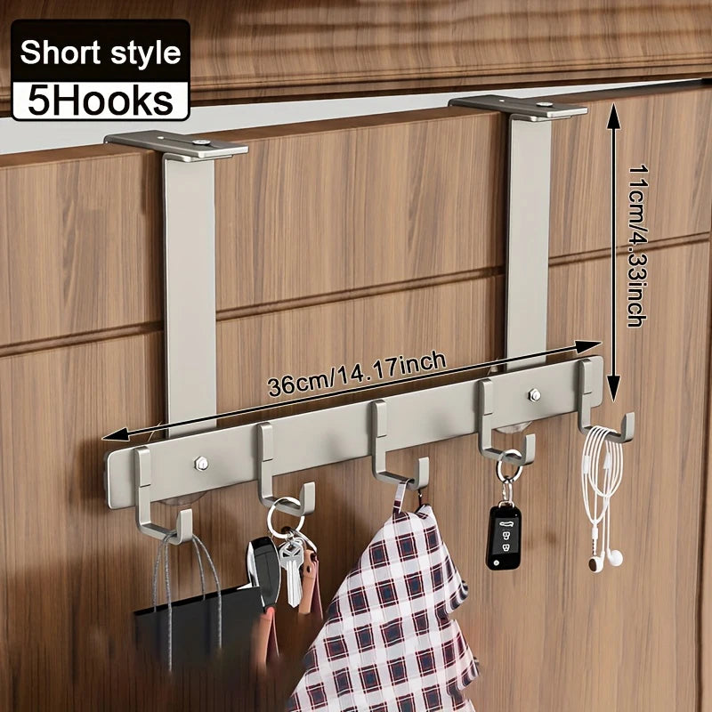 Hooks Over The Door 5/7 Hooks Metal Bathroom Organizer Rack Adjustable Clothes Coat Hat Towel Hanger Movable Holder Door Hang