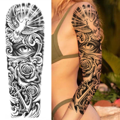 1 Sheets Wolf Lion Tiger Maori Temporary Tattoos For Men Women Adults Full Sleeve Arm Flower Rose Skull Tattoo Sticker Decor 