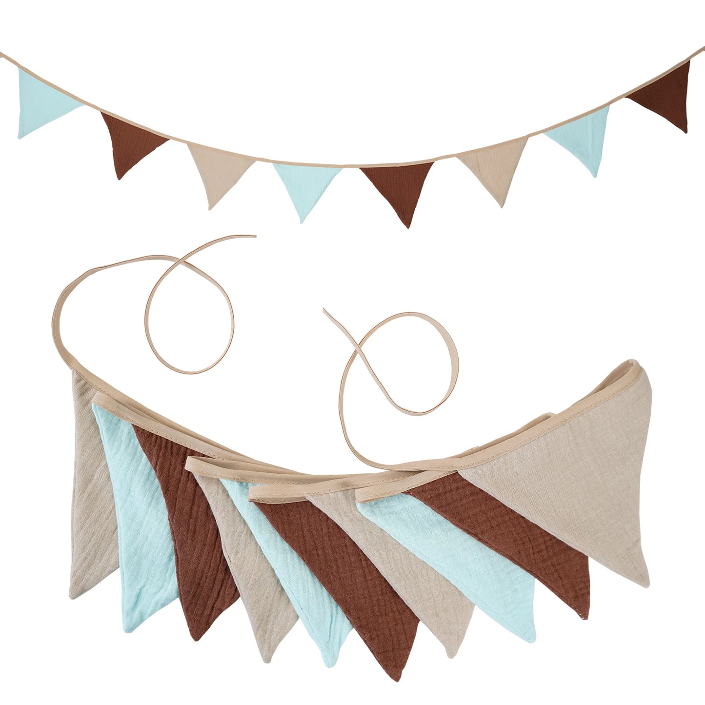 2.6M Nursery Fabric Bunting 10 Triangle Pennant Flags Party Decor Banner Home Baby Shower Carnival Garland - NO001-Brown Blue
