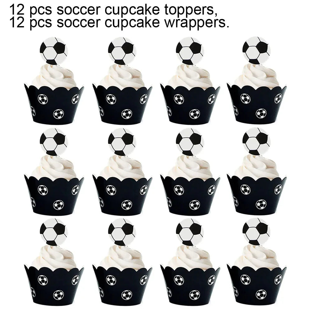 Soccer Theme Disposable Tableware Set Paper Plates Cups Napkins Tablecloth For Birthday Parties - Champagne