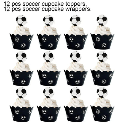 Soccer Theme Disposable Tableware Set Paper Plates Cups Napkins Tablecloth For Birthday Parties - Champagne