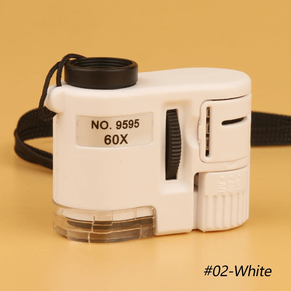 Portable 60X Handheld Magnifying Glass Mini Pocket Microscope Loupe Currency Detector Jeweler Magnifier With LED Light - Whit