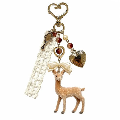 Cute Portable Deer Keychain 11.5cm Length Korean Style Phone Charms Handmade DIY Bead Case - B2
