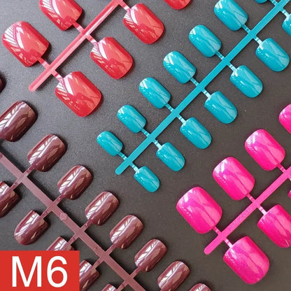 4 Sets/lot Mixed Colors False Nail Tips Short Full Cover Square Fake Nails Comfortable Multicolor Press On Nails Nail DIY - M