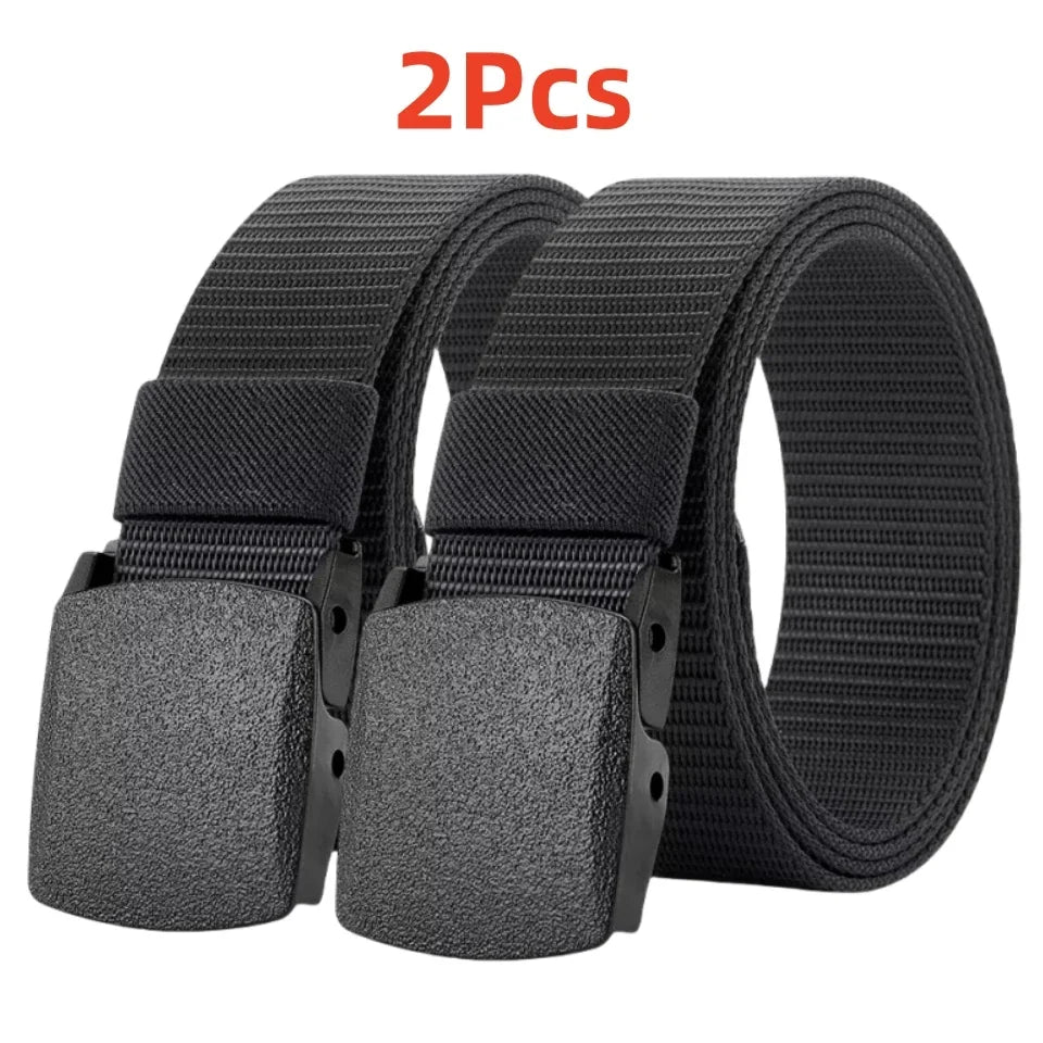 2Pcs New Automatic Buckle Nylon Belt Outdoor Hunting Multifunctional Tactical Canvas Belt Men Belt - black