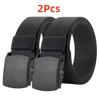 2Pcs New Automatic Buckle Nylon Belt Outdoor Hunting Multifunctional Tactical Canvas Belt Men Belt - black