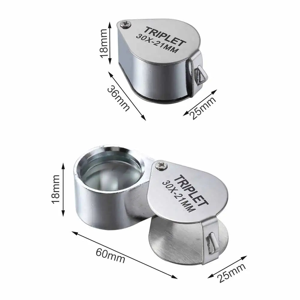 10-30X Pocket Loupe Magnifier Jewelry Magnifying Glass Foldable Diamond Lupa Triplet Jewelers Eye Glass Tool Reading Magnifie
