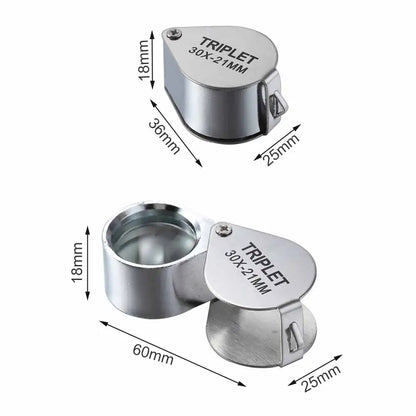 10-30X Pocket Loupe Magnifier Jewelry Magnifying Glass Foldable Diamond Lupa Triplet Jewelers Eye Glass Tool Reading Magnifie