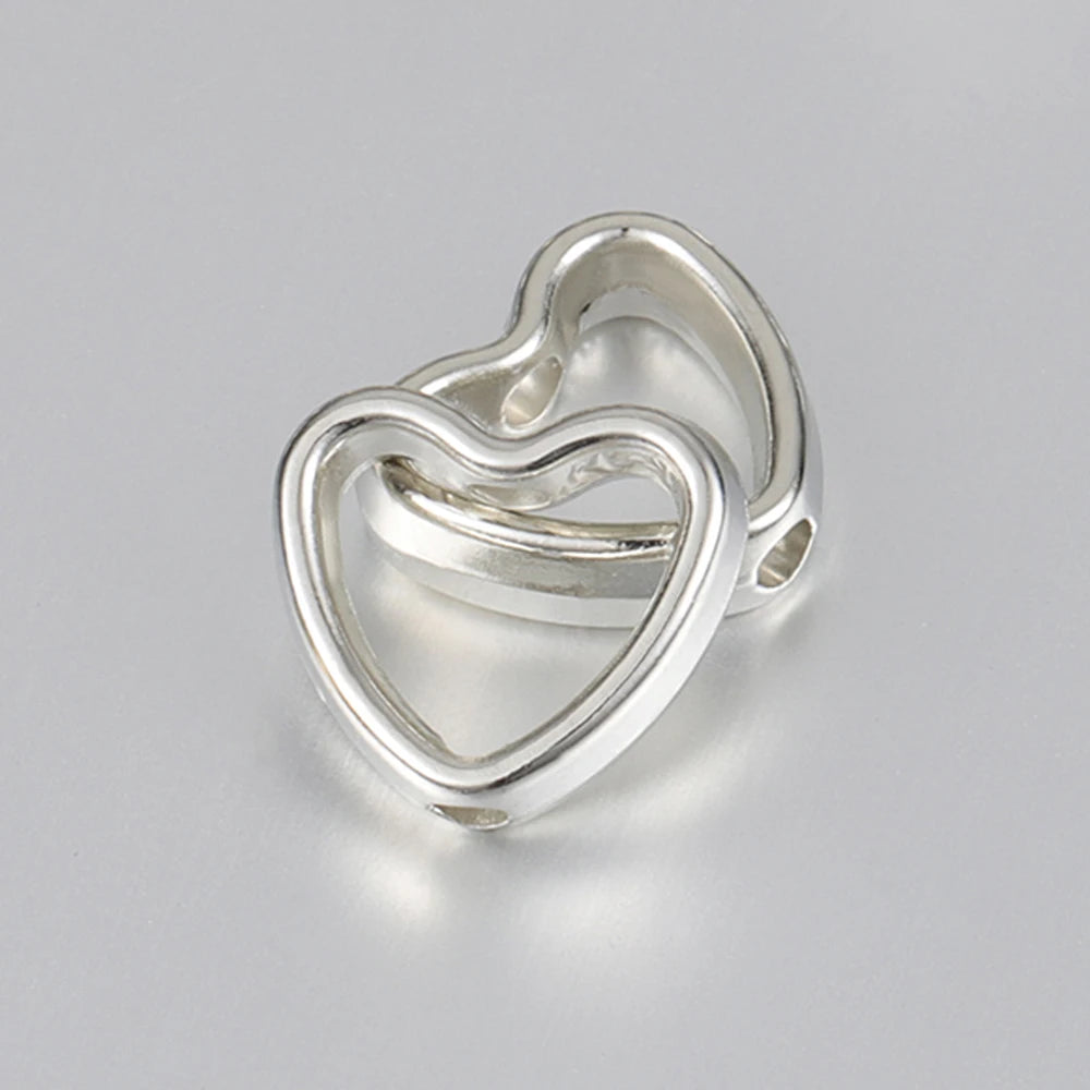 50pcs Heart Frame Wrapped Bead Double Stright Hole Spacers Loose Beads for Jewelry Making DIY Findings