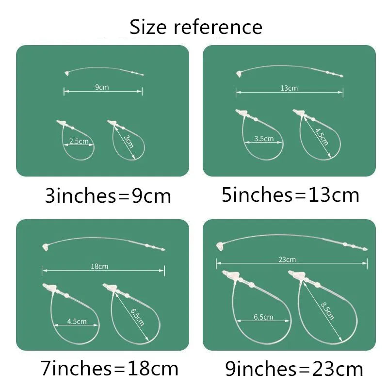 1000PCS 3/5/7/9 Inch Transparent Black Loop Locks Plastic Snap Lock Pins Security Tag Label Tags Fasteners Garments Accessori
