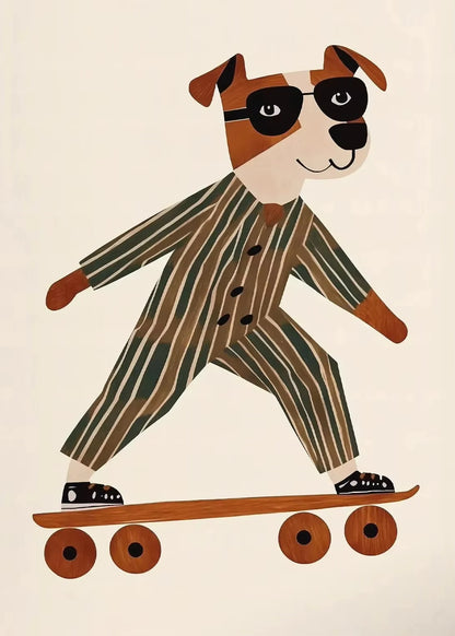 Minimalist Cute Skateboard Animal Wall Art Dog, Lion, Crocodile, Tiger, Bear, and Car Canvas Print Home Decor for Kids' Rooms