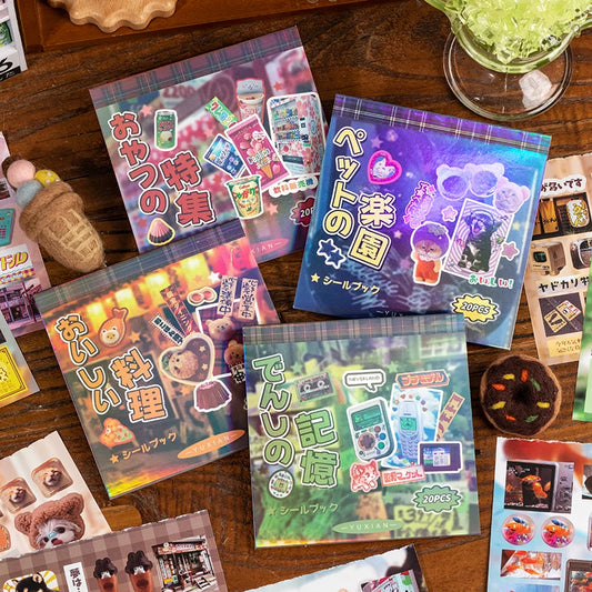 20 Sheets PET Die cut Stickers book Retro Cartoon Decorative handmade Scrapbooking Material Diary Japanese Stationery Supplie