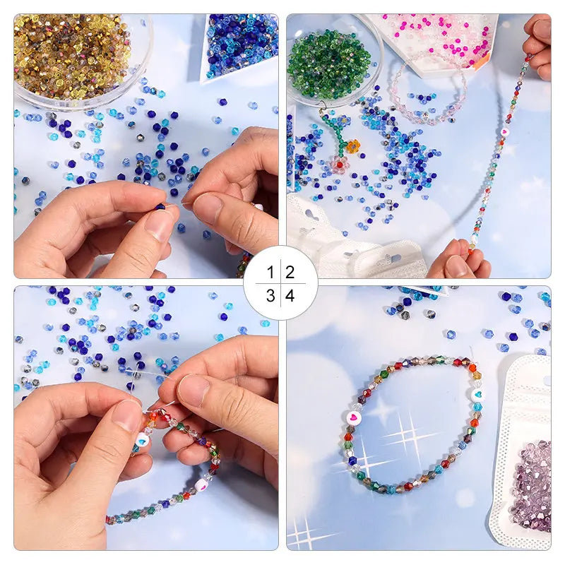 100Pcs 4MM Glass Bicone Shaped Beads Faceted Crystal Beads for Jewelry Making Bracelet Necklace Earrings DIY Beading