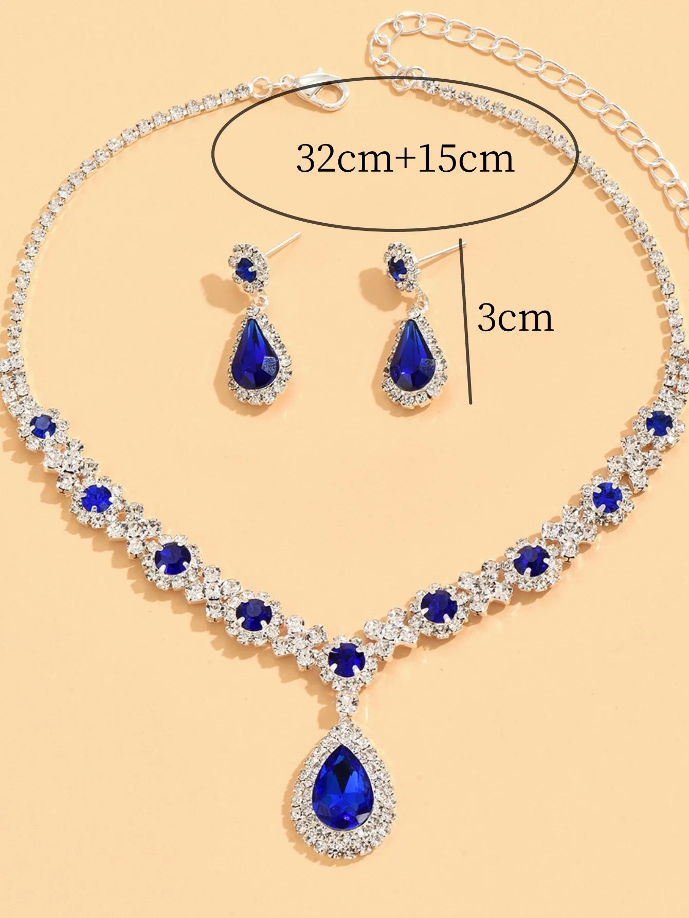 3 Pieces of Women's Crystal Droplet Necklace with Earrings Set for Wedding Evening Dress Accessories