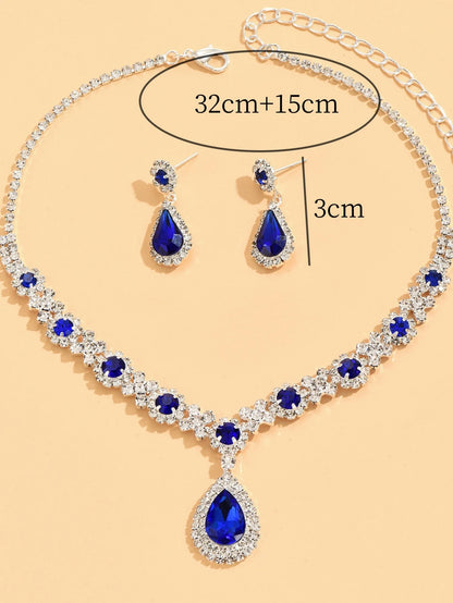 3 Pieces of Women's Crystal Droplet Necklace with Earrings Set for Wedding Evening Dress Accessories