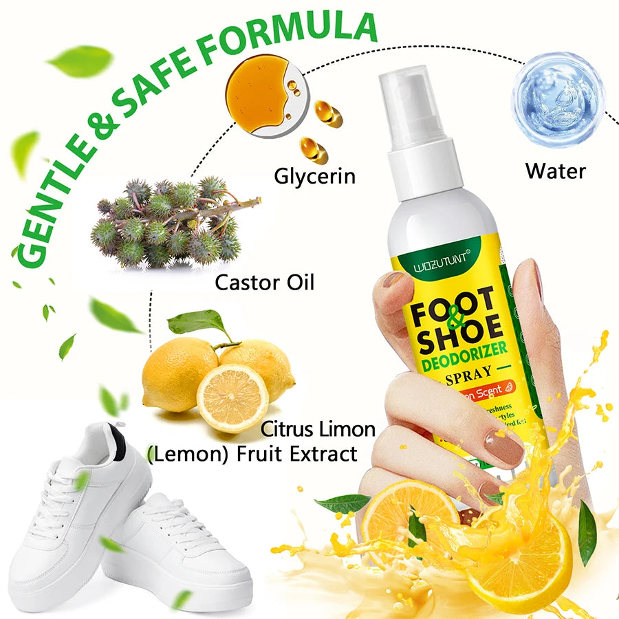 100ml Foot Shoes Deodorizer Spray Lemon Perfume Feet Shock Odor Nemesis Deodorant Removal Antibacterial Refresh Stink Freshen