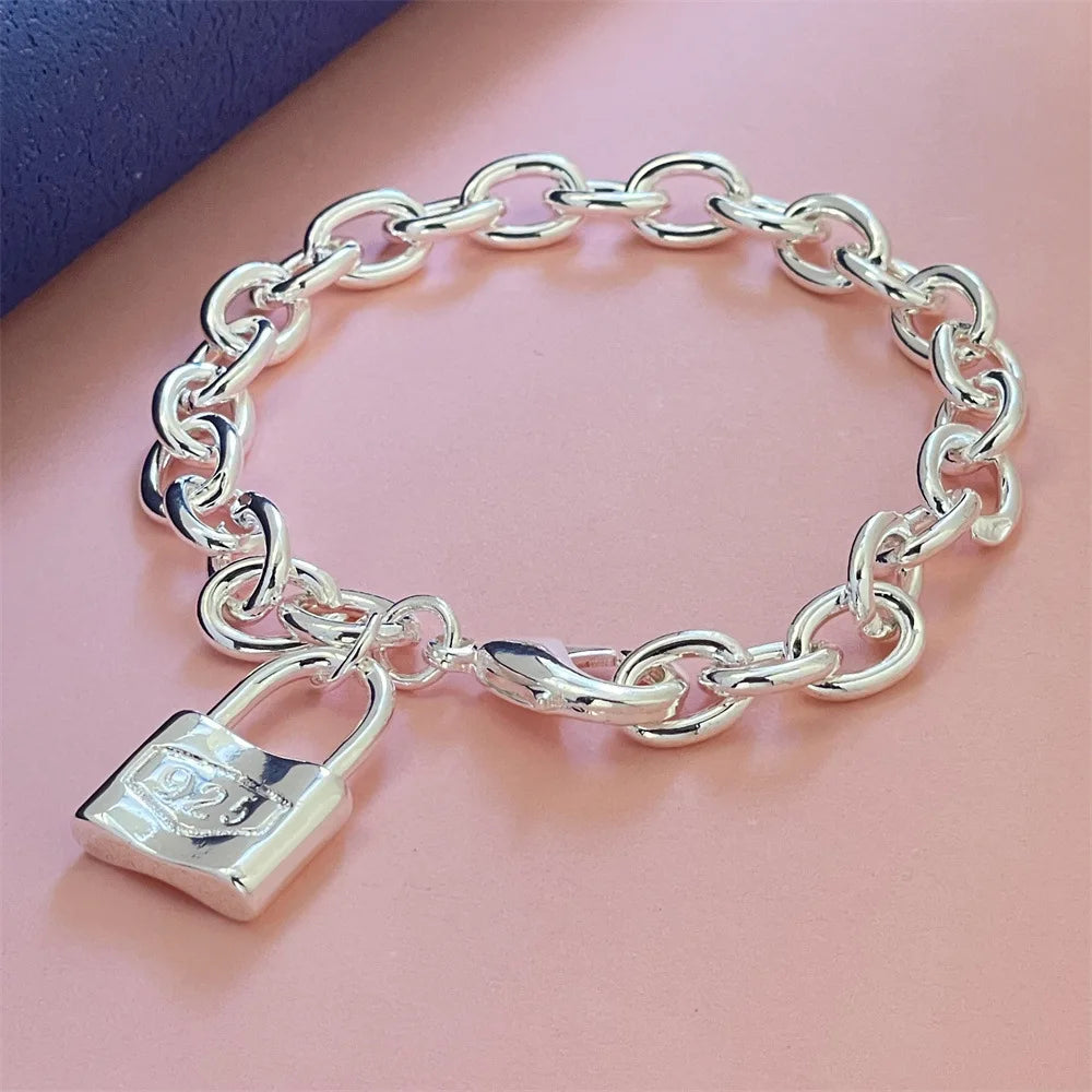 Fine Noble 925 Sterling Silver Solid Chain Bracelet For Women Men Charm Party Gift Wedding party Fashion Jewelry - LH097