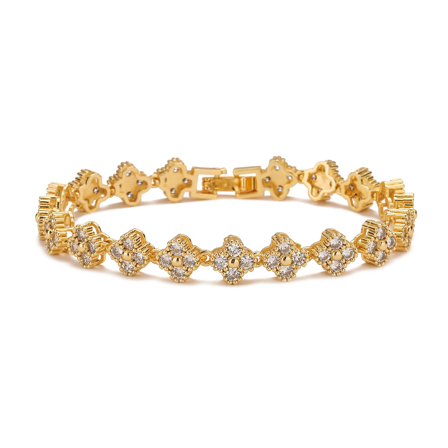 HECHENG,AAAAA Brass 18K gold-plated Flower Necklace Bracelet Jewelry Set ，for Christmas gift for women and best friend - whit