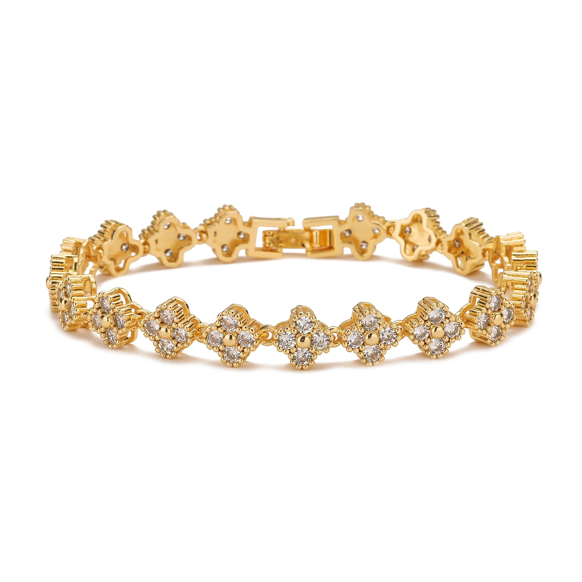 HECHENG,AAAAA Brass 18K gold-plated Flower Necklace Bracelet Jewelry Set ，for Christmas gift for women and best friend - whit
