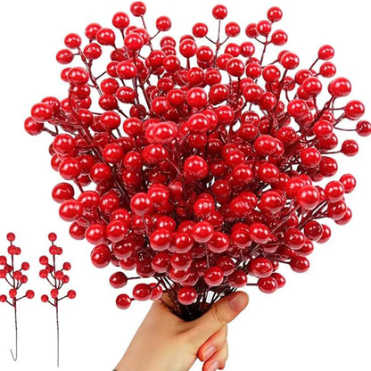 10Pcs Christmas Decoration Artificial Red Berries Bouquet Christmas Tree Ornament DIY Wreath Xmas New Year 2026 Gifts Accesso