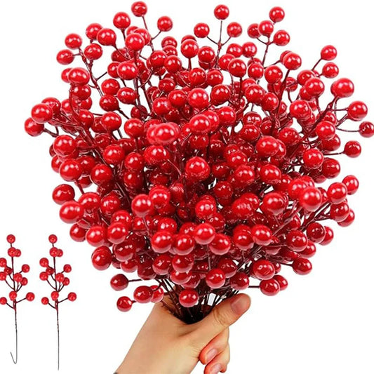 10Pcs Christmas Decoration Artificial Red Berries Bouquet Christmas Tree Ornament DIY Wreath Xmas New Year 2026 Gifts Accesso