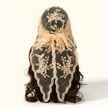 Elegant Lace Scarf Hollow Out Embroidery Foulard Bandana Solid Color Triangular Scarf Thin Vintage HandkerChiefs for Hair Wom