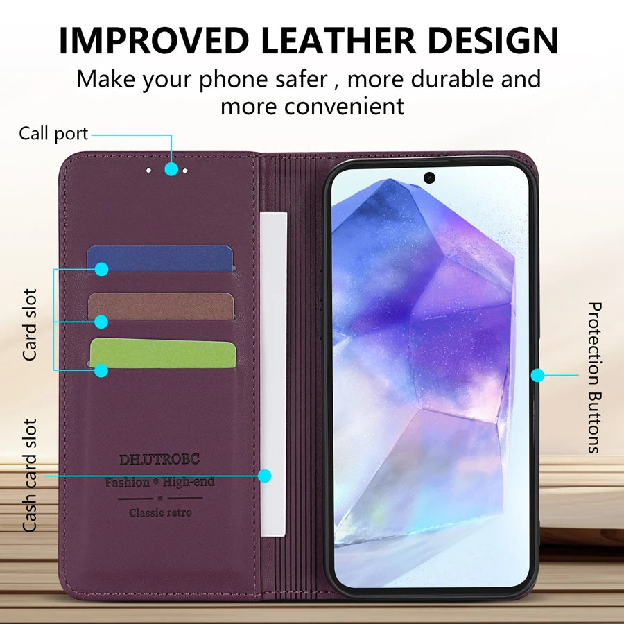Wallet Skin friendly Card Slot Kickstand Magnetic Flip Leather Case For Samsung Galaxy A06 A16 A26 A36 A56 Shockproof Card Ba