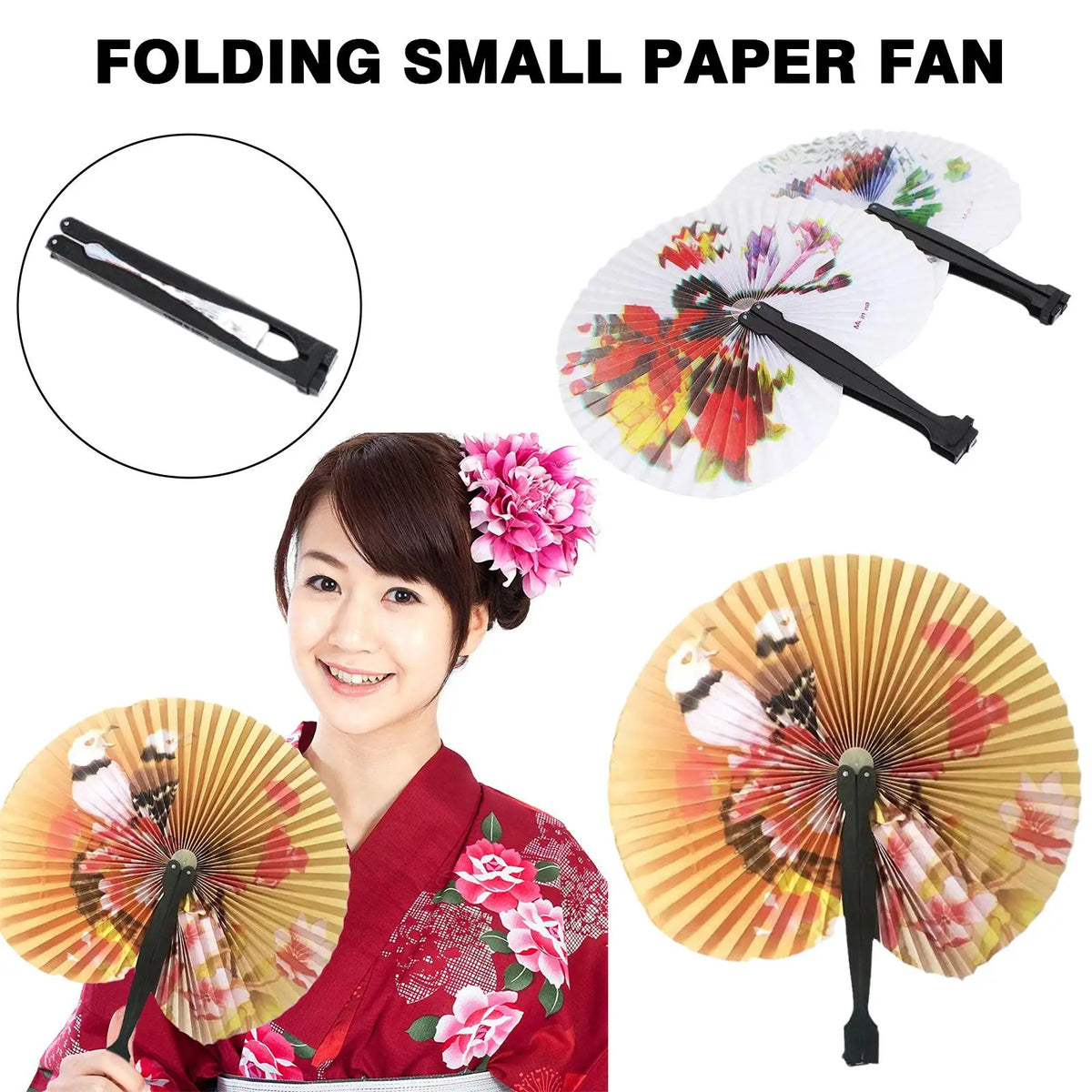 Chinese Origami Hand Fan Flower Print For Wedding Party Summer Beach Outdoor Chinese Decorations 1pc random color