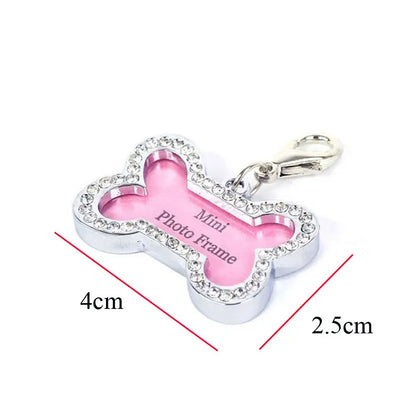 Dog ID Tag Pet Cat Collar Pendant Crystal Photo Frame Bone Heart Dog Tag Handwriting Name Phone Number Address Anti-lost Fash