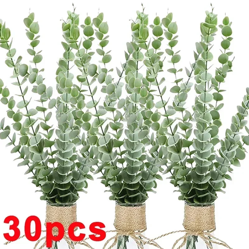 36/10PCS Artificial Eucalyptus Stems Green Leaves Fake Plants Home Flowers Bouquet Wedding Centerpiece Christmas Decoration -
