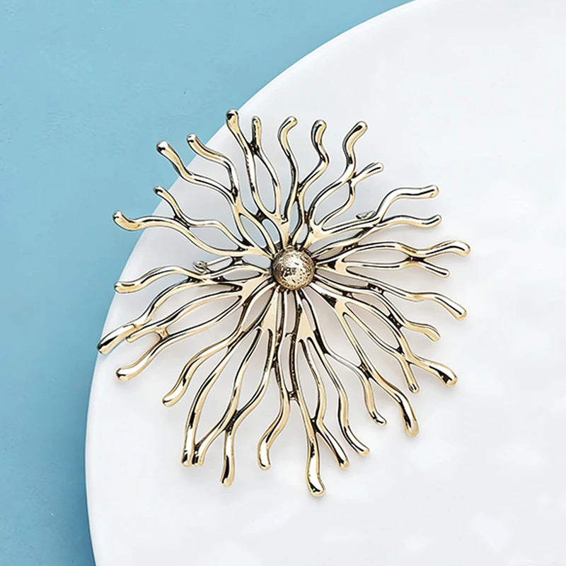 Wuli&baby Vintage Art Design Sun Shine Brooches For Women Unisex 2-color Metal Round Party Casual Brooch Pins Gifts