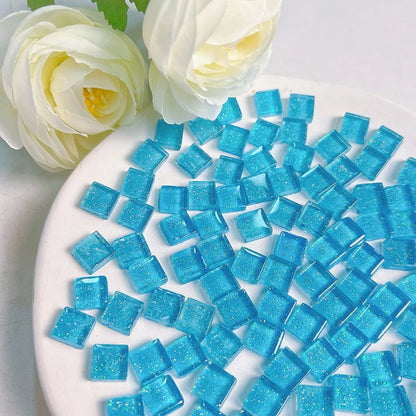Mosaic Tiles for Crafts Blue Shine Assorted Color 50pcs Glass Glitter Mosaic Supplies Pieces Bulk Square Shape Home Decoratio