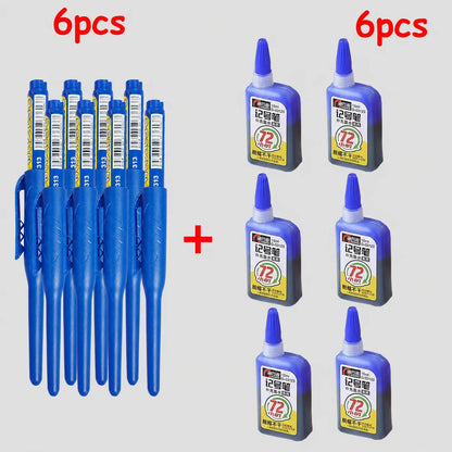 1-6Pcs 45mm Waterproof Long Head Nib Deep Hole Markers Pen Tile Carpenter Pen Multi-purpose for Woodworking Black/Blue/Red In