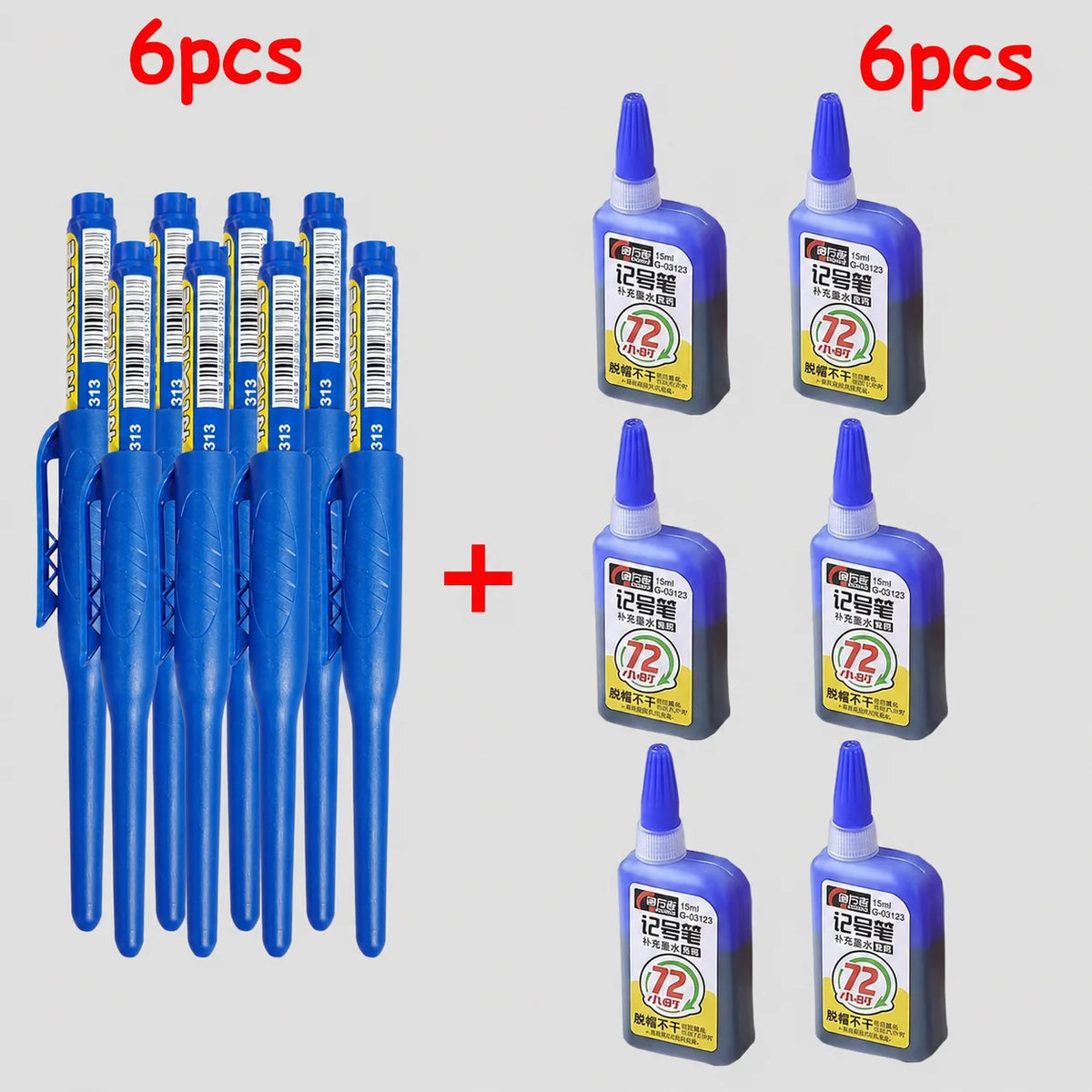 1-6Pcs 45mm Waterproof Long Head Nib Deep Hole Markers Pen Tile Carpenter Pen Multi-purpose for Woodworking Black/Blue/Red In