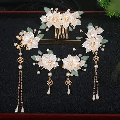 5-piece set featuring vintage floral and tassel designs, handmade Hanfu hair accessories, elegant classical style artificial 