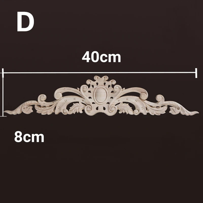 Wood Appliques and Onlays Natural Furniture Wall Door Woodcarving Decorative Long Flower Wooden Figurines Crafts Corner Frame